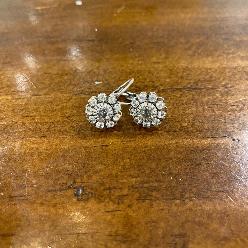 Silver lever-back Crystal Flower Earrings